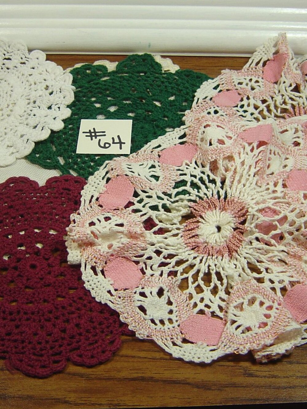 Lot of 7 doilies-various sizes, shapes, patterns & colors